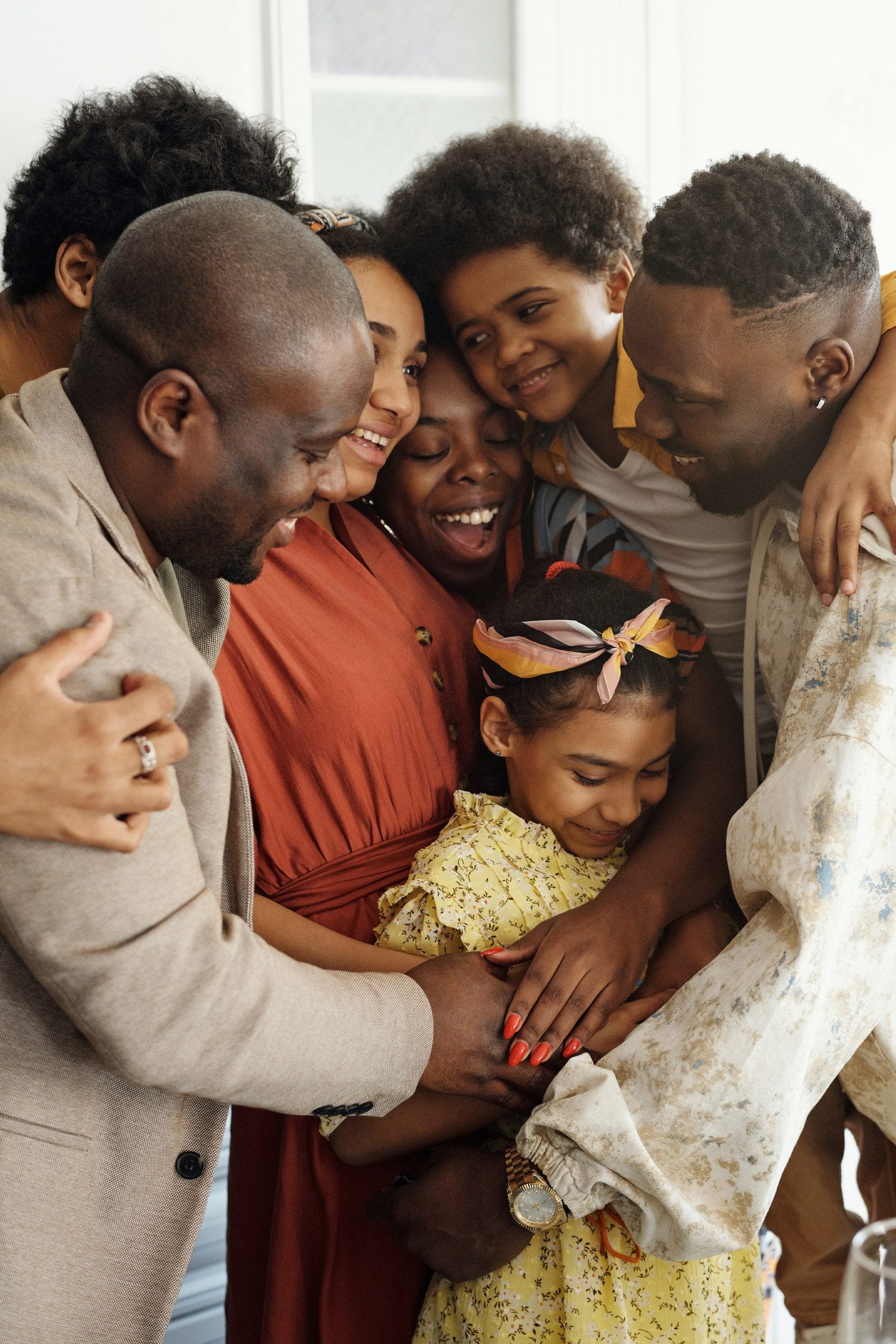 Family in a group hug